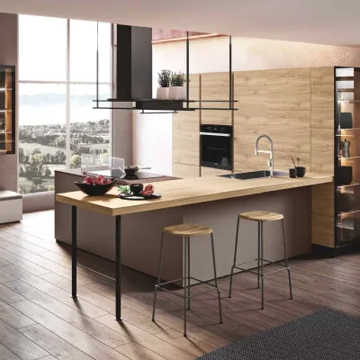 Cucina lineare Capri bianca e noce Imab group con uno sconto vantaggioso