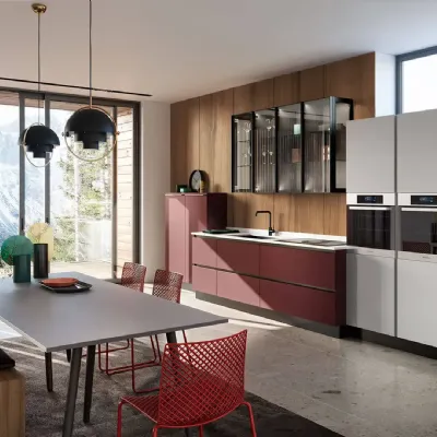 Cucina lineare in laccata opaco rossa M.03 a prezzo scontato
