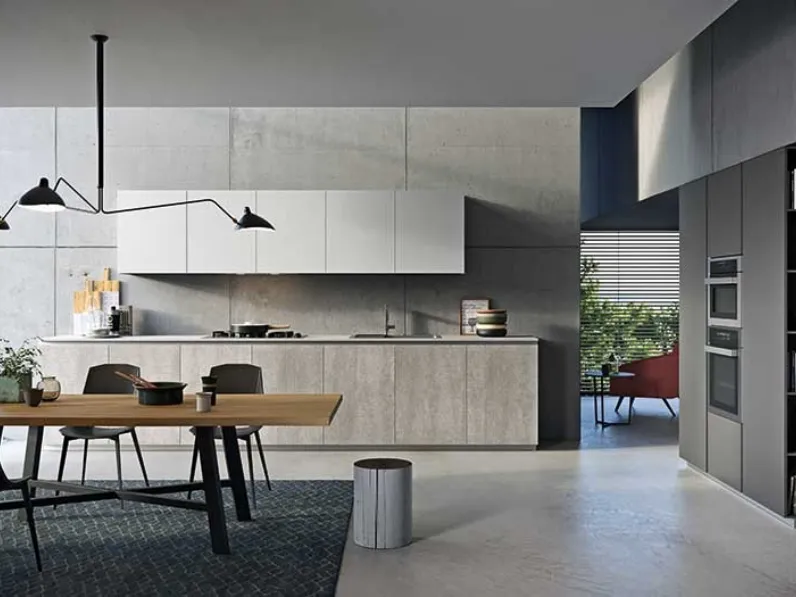 Cucina lineare in laminato materico grigia K18 a prezzo ribassato