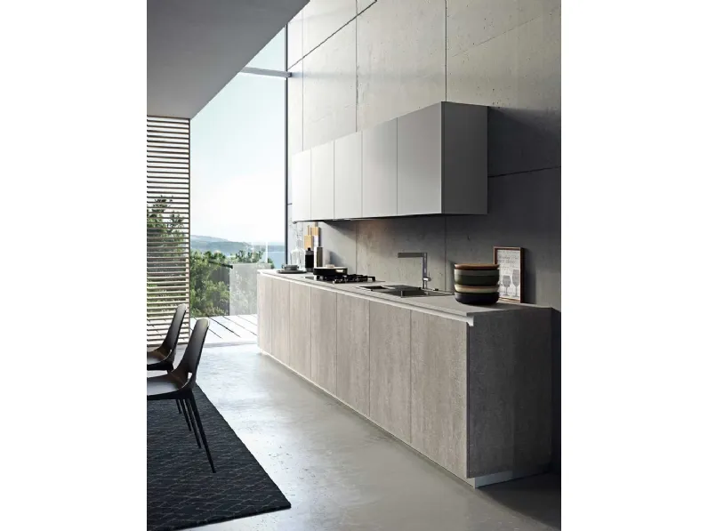 Cucina lineare in laminato materico grigia K18 a prezzo ribassato