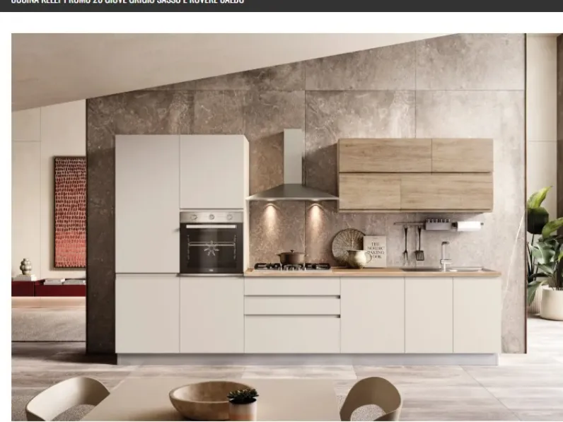 Cucina lineare in laminato materico grigia Giove k a prezzo scontato