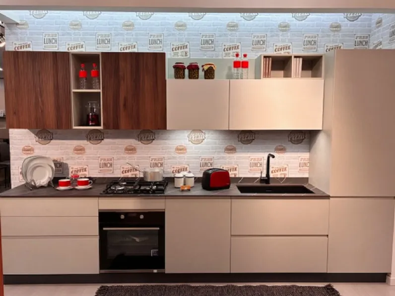 Cucina lineare in laminato materico grigia J22 a prezzo ribassato
