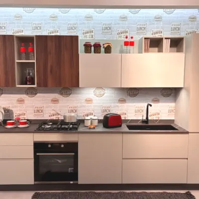 Cucina lineare in laminato materico grigia J22 a prezzo ribassato