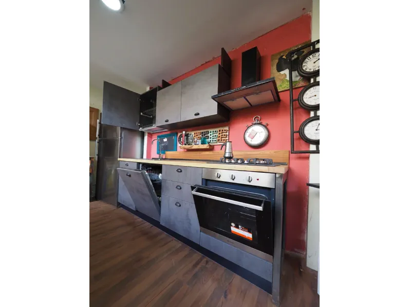 Cucina industrial piano legno lineare Outlet etnico con un ribasso imperdibile