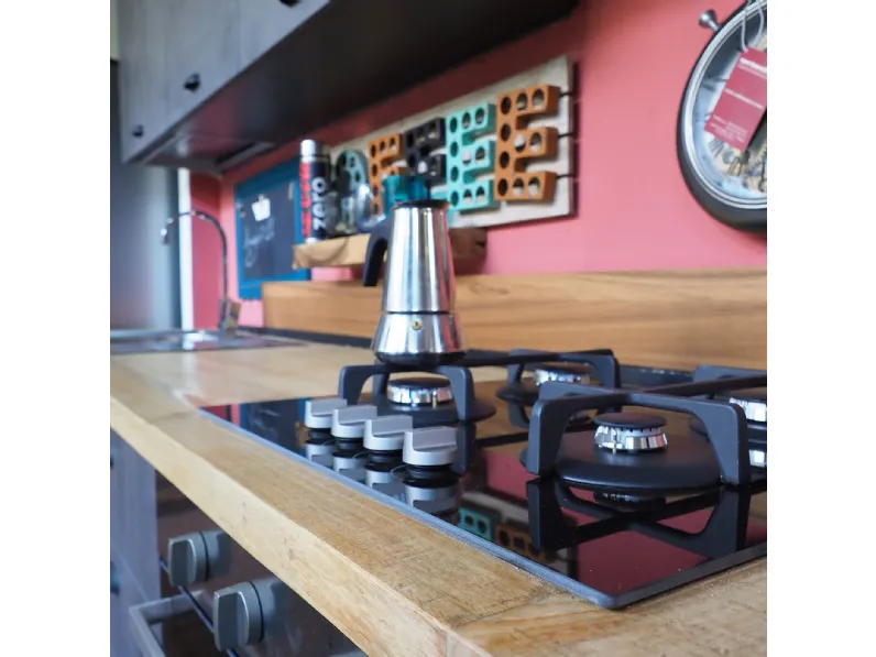 Cucina industrial piano legno lineare Outlet etnico con un ribasso imperdibile