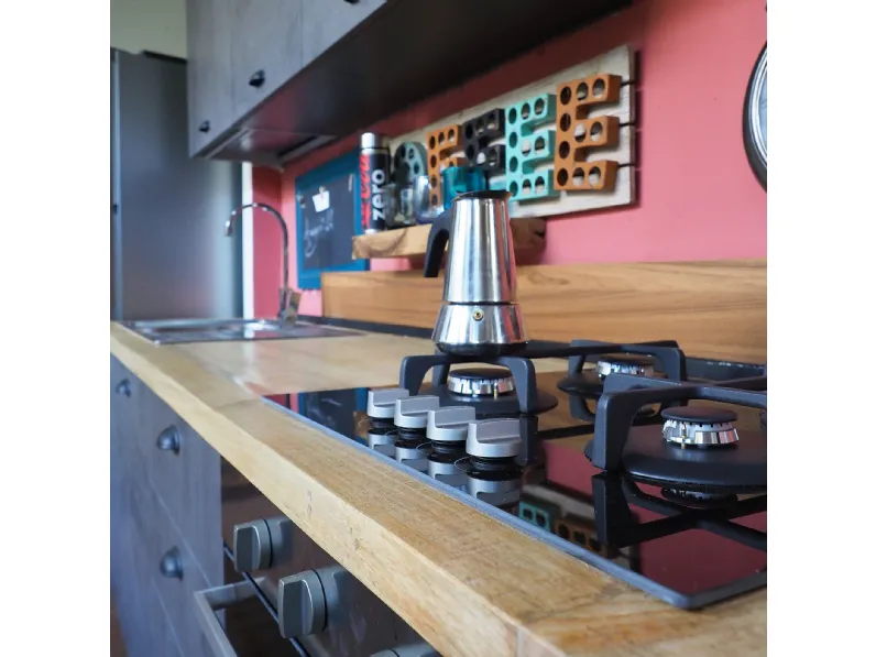 Cucina industrial piano legno lineare Outlet etnico con un ribasso imperdibile