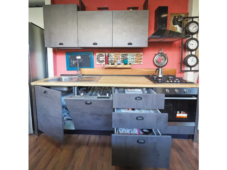 Cucina industrial piano legno lineare Outlet etnico con un ribasso imperdibile