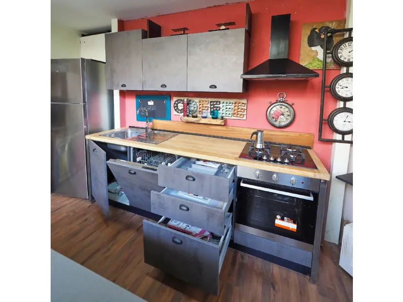 Cucina industrial piano legno lineare Outlet etnico con un ribasso imperdibile