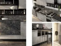Cucina lineare in laminato materico grigio  industrial glam cemento a prezzo scontato