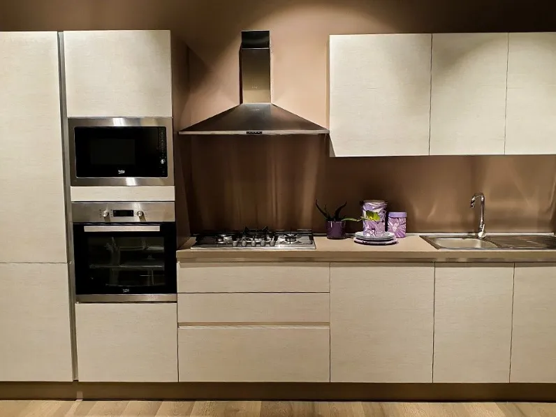 Cucina lineare in laminato materico rovere chiaro Delizia a prezzo scontato