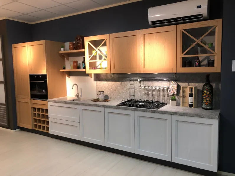Cucina lineare in laminato materico rovere chiaro Frida a prezzo scontato