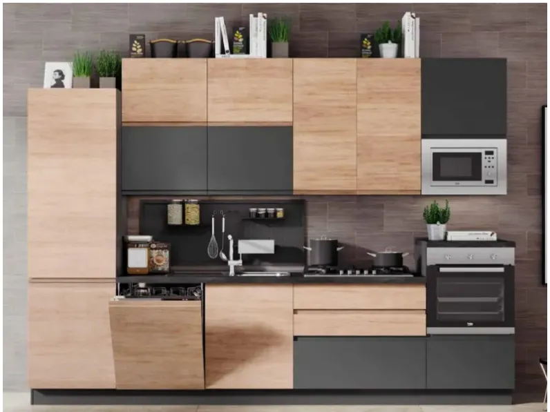 Cucina rovere chiaro moderna lineare Net cucine Kelly 330ex a soli 3480