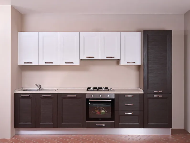 Cucina lineare in laminato materico rovere moro Mya  smart a prezzo ribassato