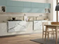 Cucina lineare in legno azzurra Azzurra acqua a prezzo ribassato