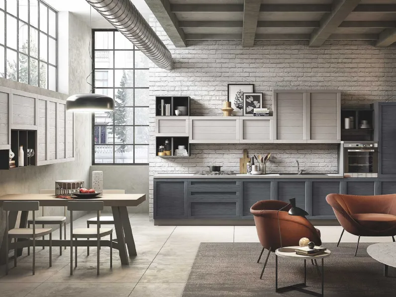 Cucina lineare in legno grigio Elsa a prezzo scontato