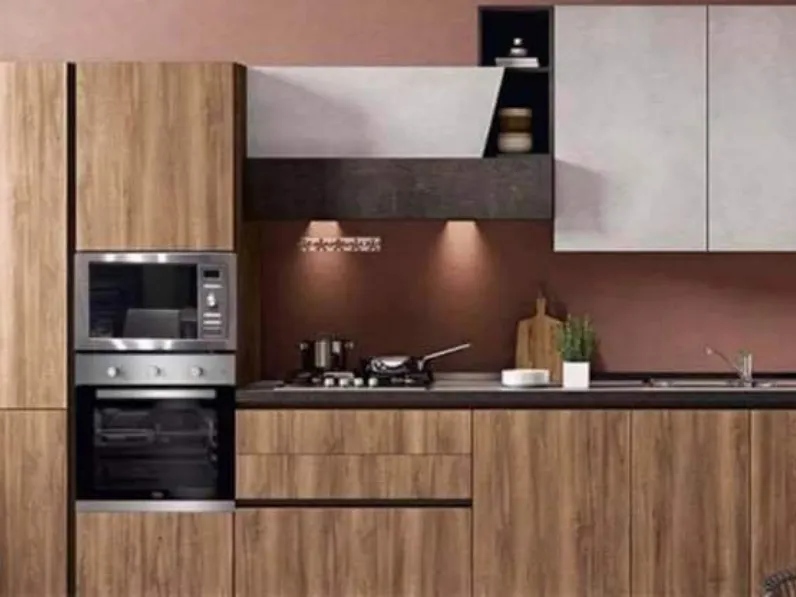 Cucina lineare in legno noce Marilin a prezzo ribassato