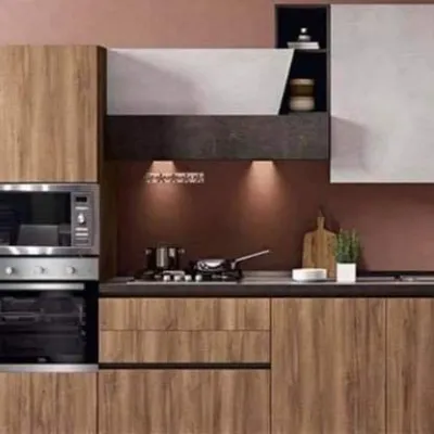 Cucina lineare in legno noce Marilin a prezzo ribassato