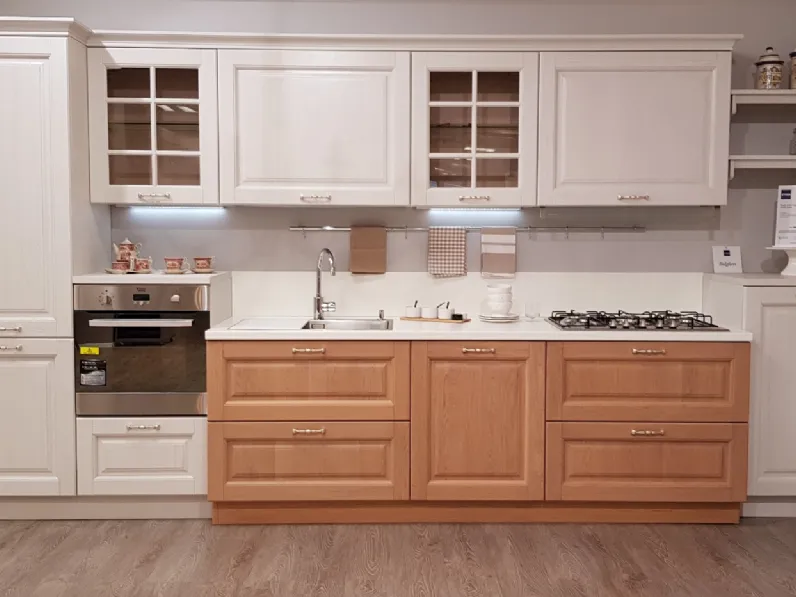 Cucina lineare in legno rovere chiaro Bolgheri a prezzo ribassato