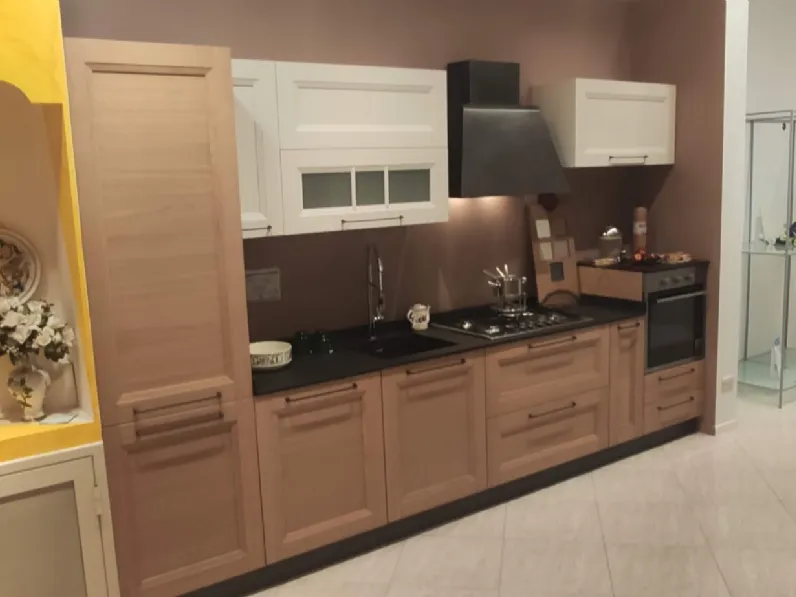 Cucina lineare in legno rovere chiaro Gea a prezzo ribassato