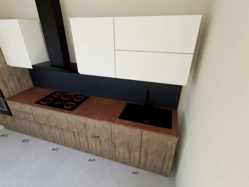 Cucina lineare in legno rovere chiaro Line a prezzo scontato