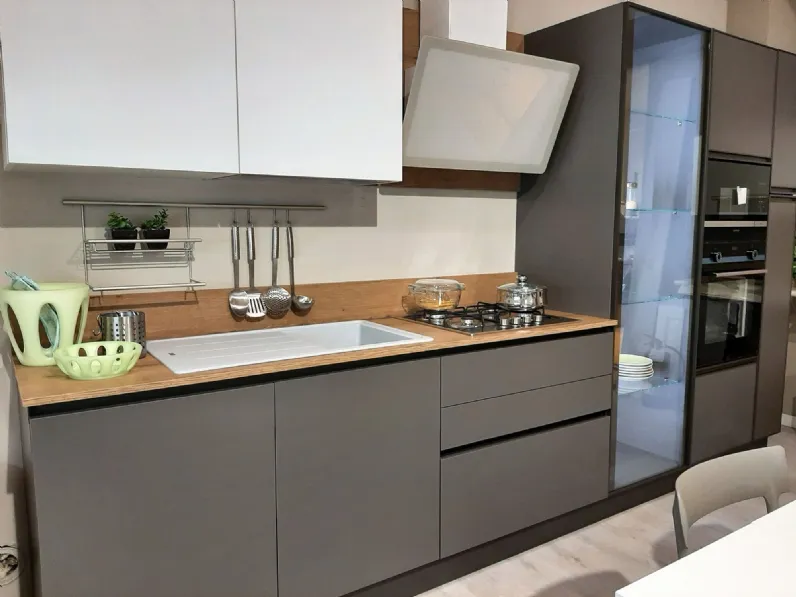 Cucina lineare in laminato opaco grigio Kaly a prezzo scontato