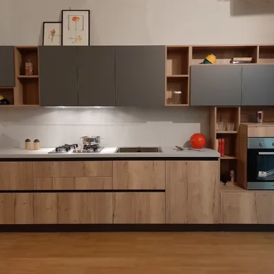 Cucina industriale lineare Nuovi mondi cucine Cucina industriale con top  rovere e fianchi rovere indiano in offerta nuovimondi a prezzo ribassato