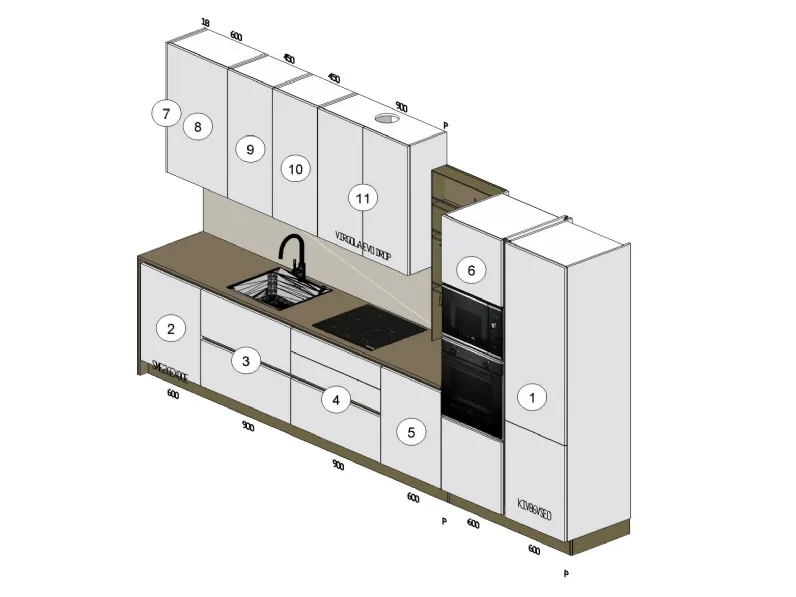 Cucina Stosa moderna lineare bianca in laminato opaco Cucina lineare total white