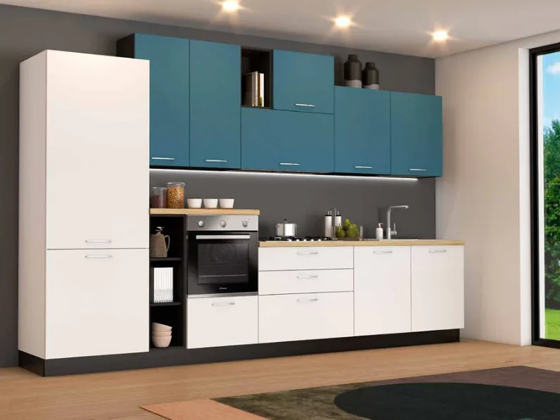 Cucina Net cucine moderna lineare blu in laminato materico Sandy astrale