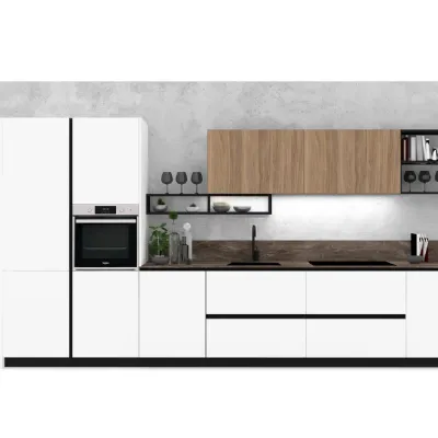Cucina lineare moderna Menta 43 bilaminato noce Miton a prezzo scontato