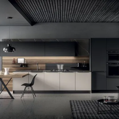 Cucina Arredo3 moderna lineare grigio in laminato opaco Ylak