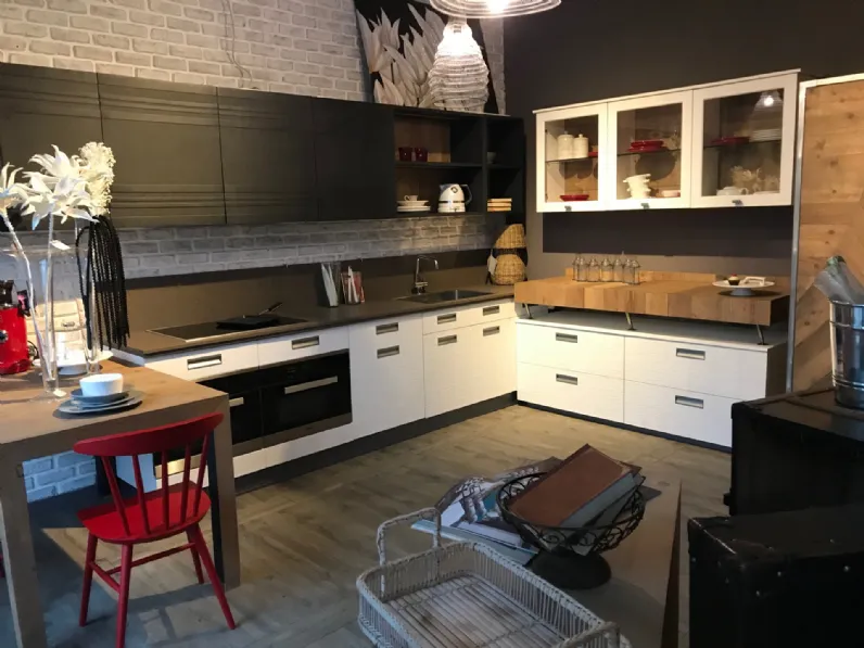 CUCINA Marchi cucine ad angolo Lab 40, bianco e legno vecchio SCONTATA