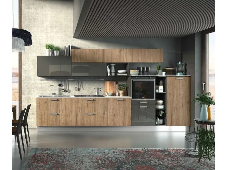 Cucina industriale lineare Mobilificio bellutti Modello planet wood a prezzo scontato