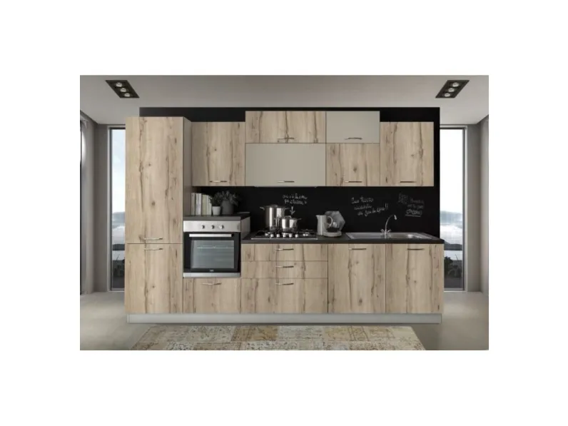 Cucina tortora moderna lineare Cucina lineare 330 cm rovere nodato -tortora Artigianale a soli 2790