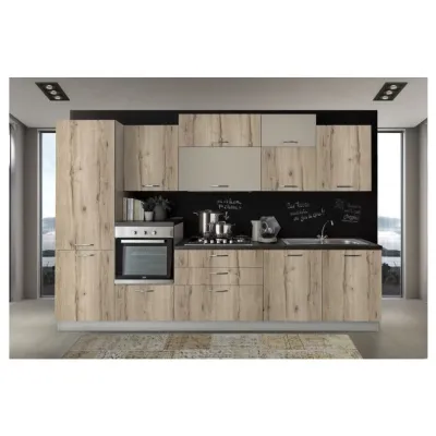 Cucina tortora moderna lineare Cucina lineare 330 cm rovere nodato -tortora Artigianale a soli 2790