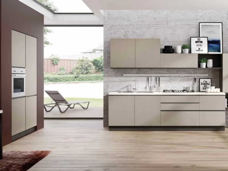 Cucina tortora moderna lineare Emily 06 Evo cucine in Offerta Outlet