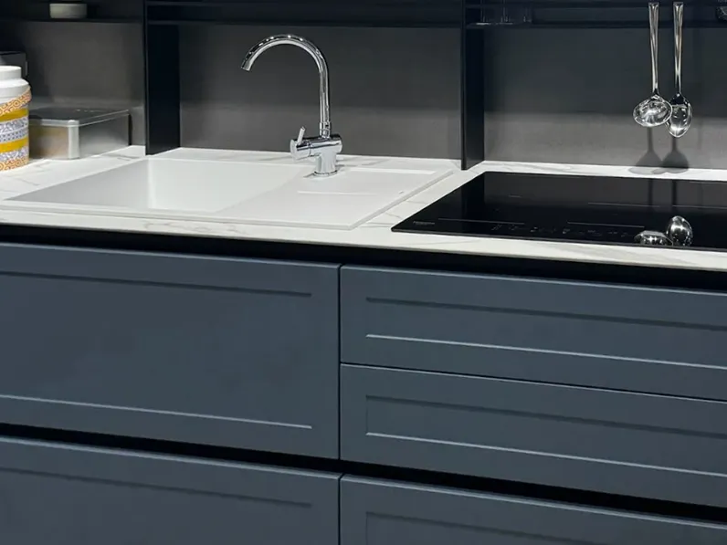 Cucina Mobilturi moderna lineare blu in polimerico opaco Gaia pet