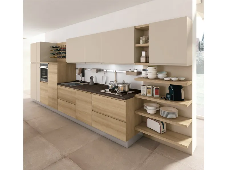 Cucina lineare moderna rovere chiaro Creo Jey a soli 5000 Euro