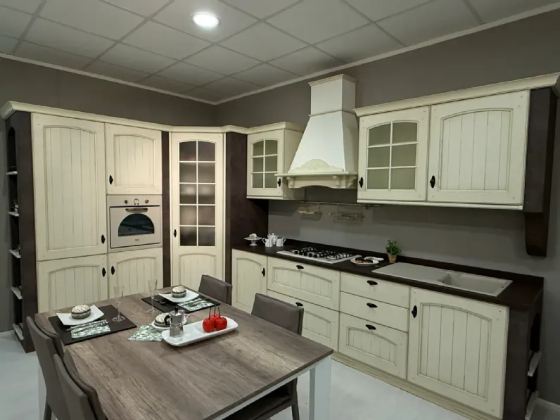 Cucina Arrex country ad angolo bianca in legno Morgana