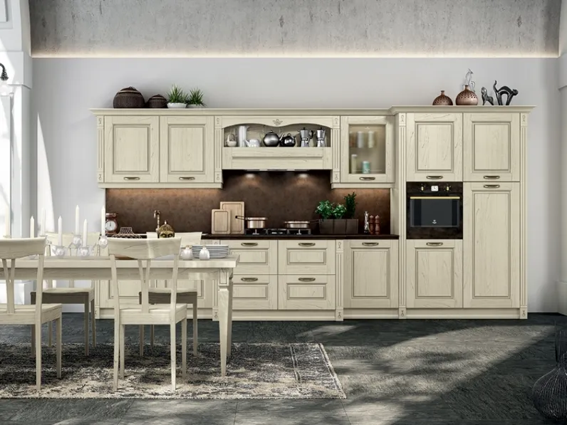 Cucina modello Verona in legno personalizzabile piano d'appoggio in quarzo.