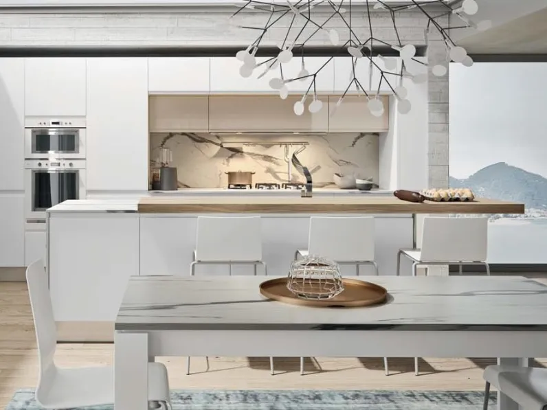 Cucina bianca moderna con isola Cucina white minimal design con isola  Collezione esclusiva in offerta