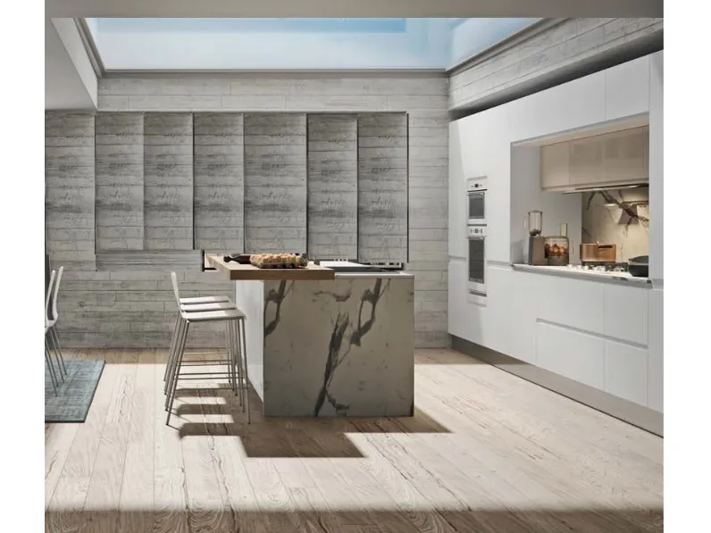 Cucina bianca moderna con isola Cucina white minimal design con isola  Collezione esclusiva in offerta