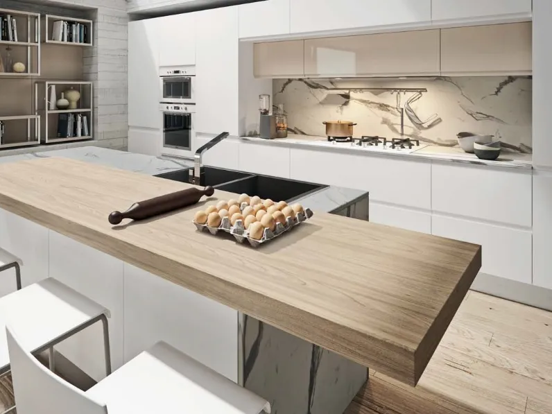 Cucina bianca moderna con isola Cucina white minimal design con isola  Collezione esclusiva in offerta