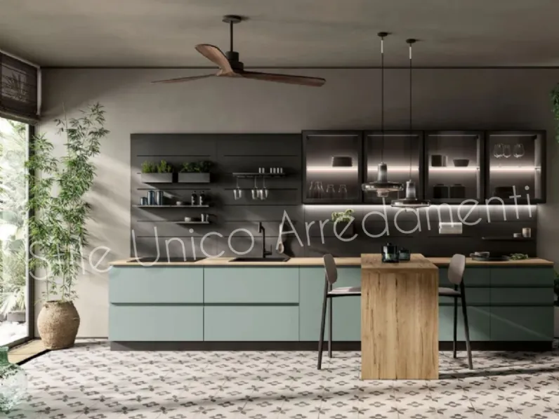Cucina lineare moderna Acqua Febal a prezzo ribassato