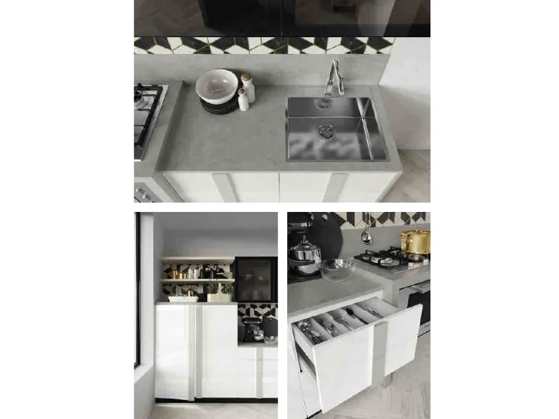 Cucina moderna bianca Nuovi mondi   Quadra industrial  in Offerta Outlet