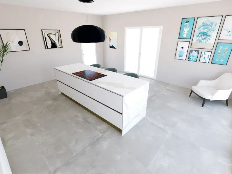 Cucina Sp22 moderna bianca Astra con isola scontata 55%