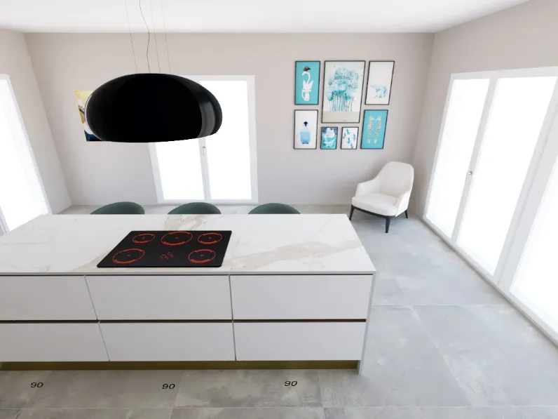 Cucina Sp22 moderna bianca Astra con isola scontata 55%