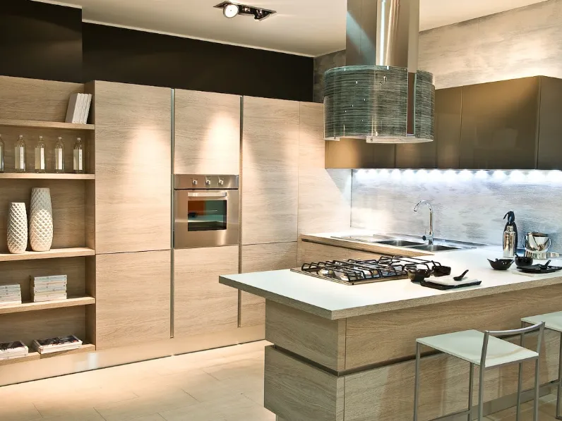 Cucina con penisola in laminato materico altri colori Oyster  a prezzo scontato