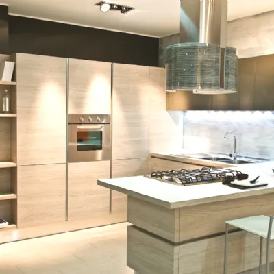 Cucina con penisola in laminato materico altri colori Oyster  a prezzo scontato