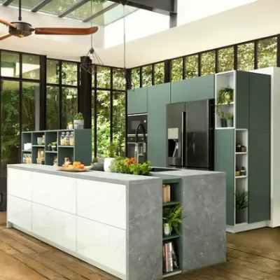 Cucina moderna Green con isola Artigianale, altri colori, sconto 52%!