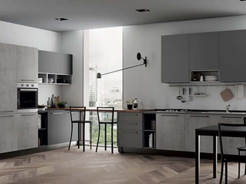 Cucina moderna grigio Primacucine lineare Domino grafite e cementho in offerta